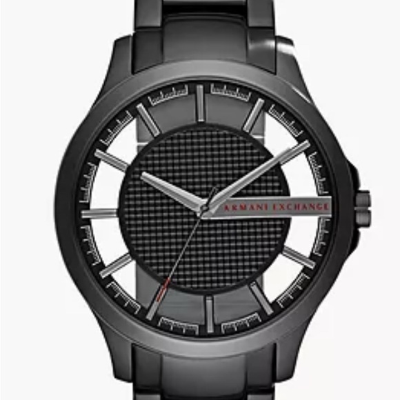Armani Exchange Three-Hand Black Stainless Steel Watch open round watch men’s - Picture 1 of 11